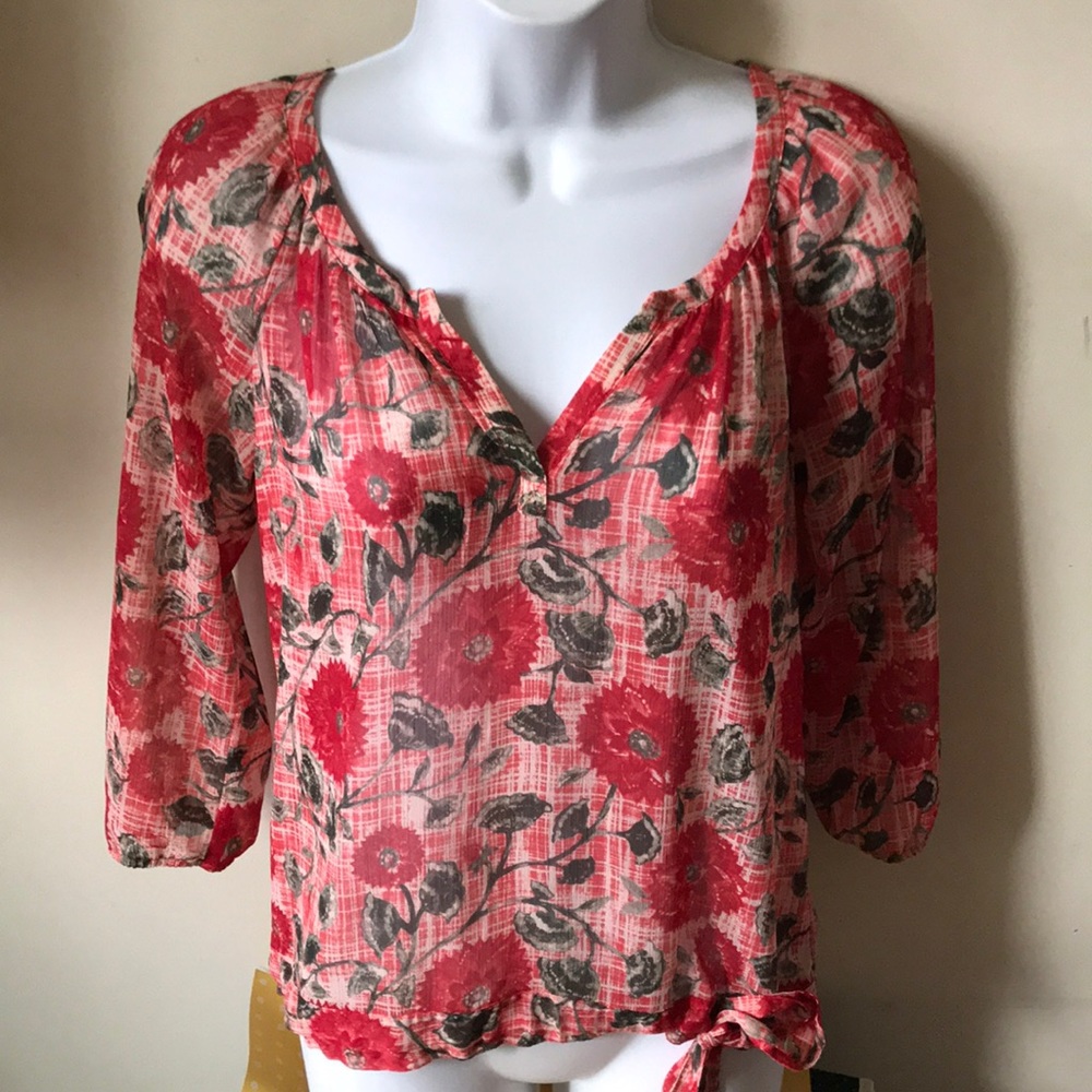 Lucky Brand Sheer  Floral Blouse